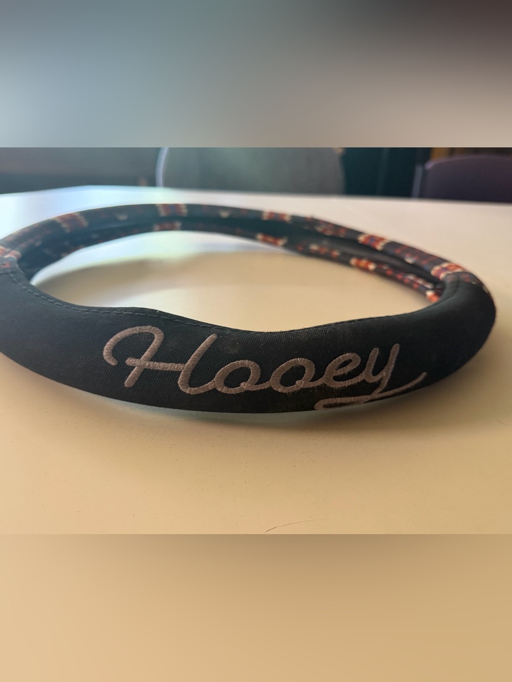 Hooey Black Steering Wheel Cover with Gray Script